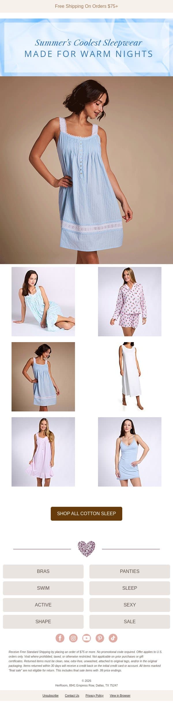Sleepwear Made for Summer Nights email from HerRoom screenshot