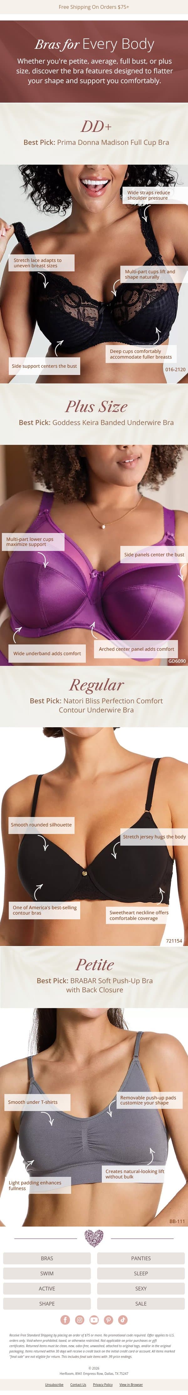 The Right Bra for Every Body 💜 email from HerRoom screenshot
