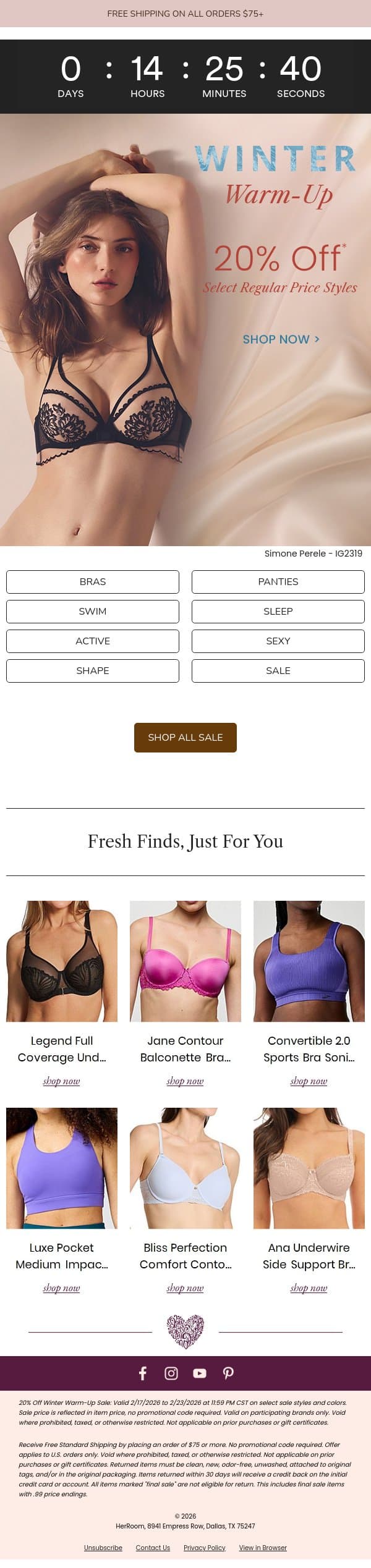 Last Day: Winter Warm Up Ends Tonight! email from HerRoom screenshot
