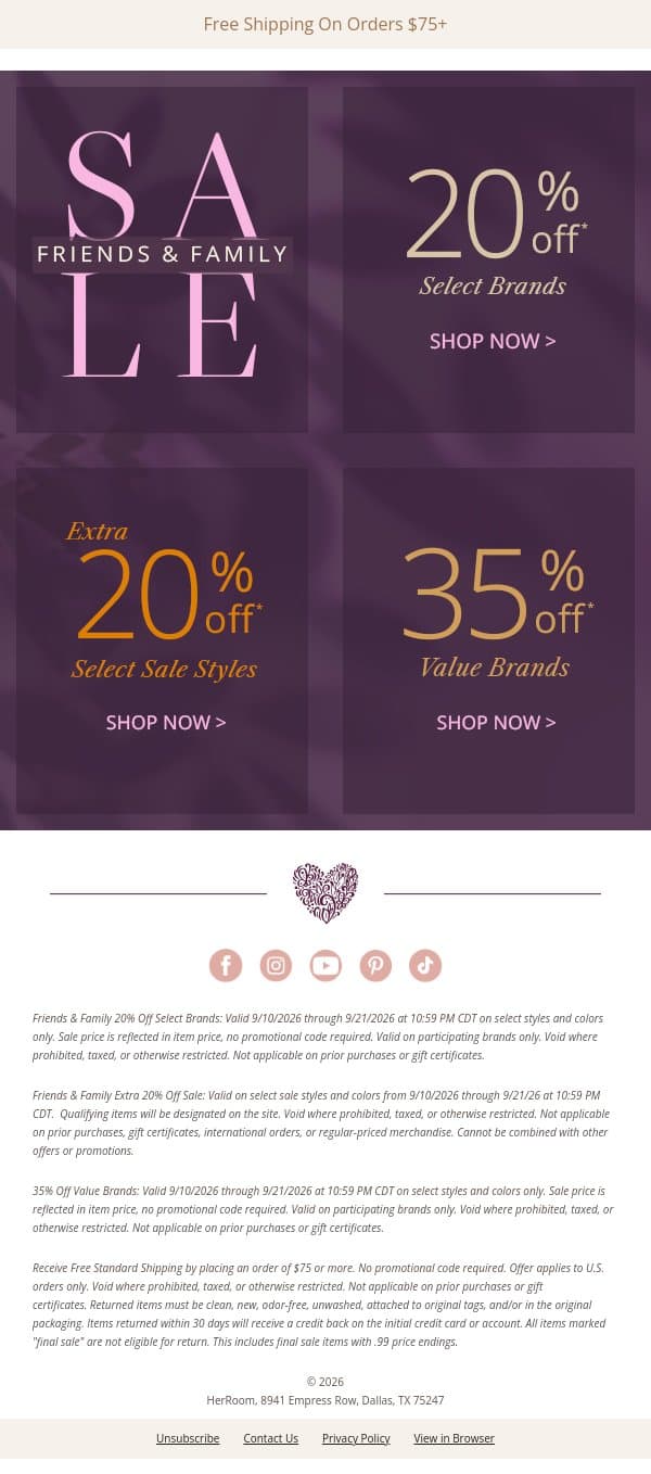 So Much to Save During Friends & Family email from HerRoom screenshot