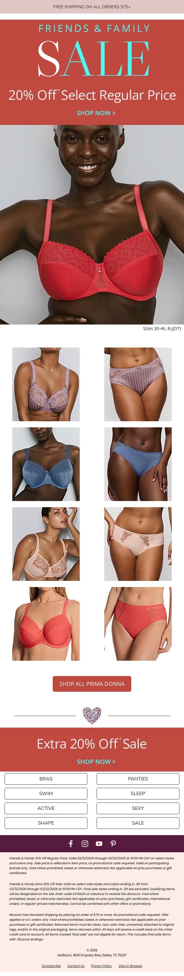 This Rarely Happens—20% Off Prima Donna email from HerRoom screenshot