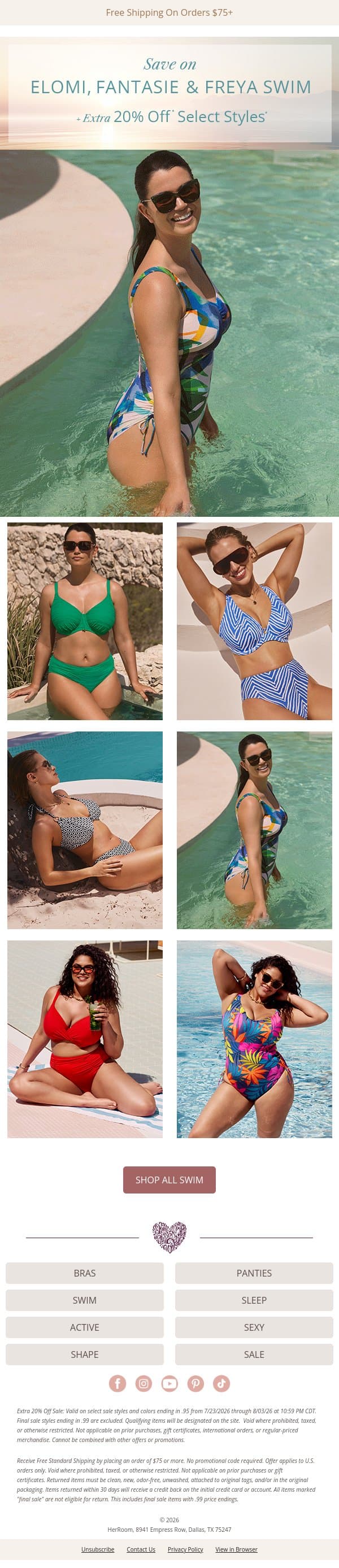 Save on Elomi, Fantasie & Freya Swim + Extra 20% Off 💖 email from HerRoom screenshot