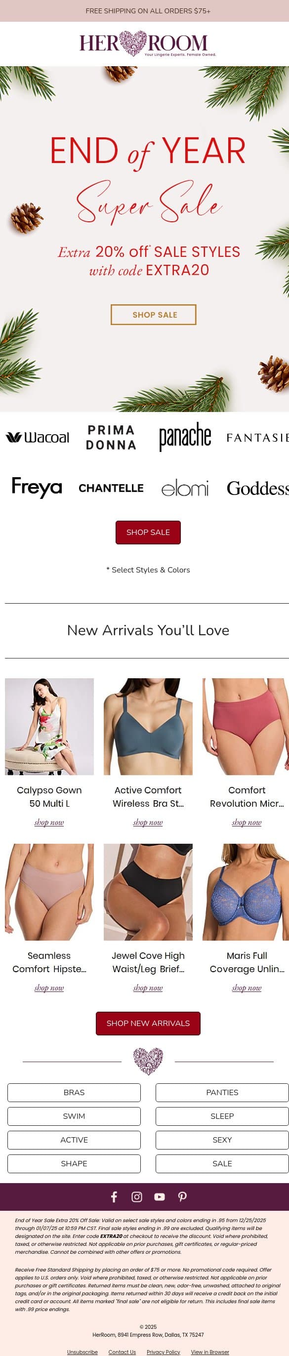Year-End Savings Event: Take an Extra 20% Off Sale Items email from HerRoom screenshot