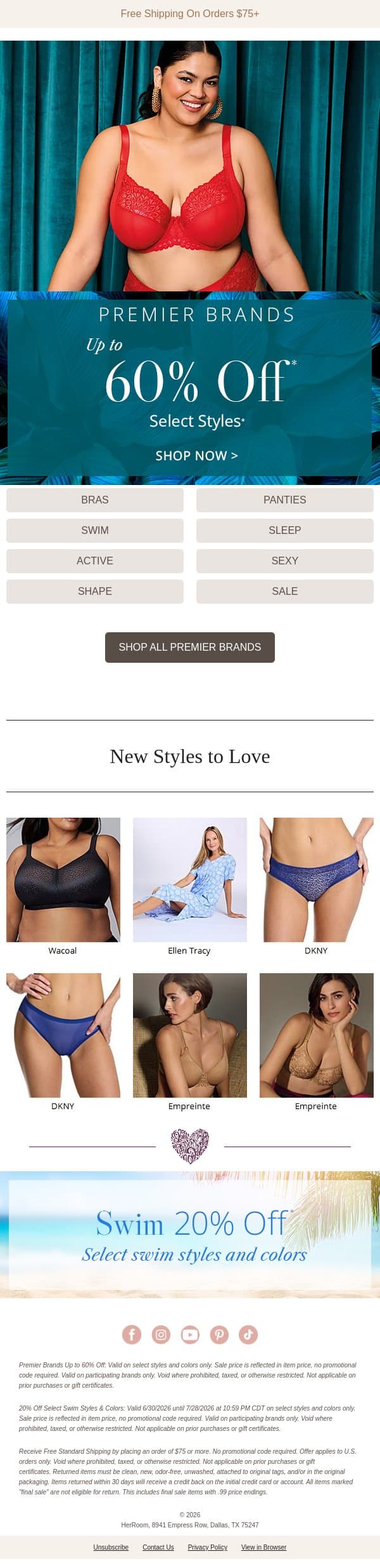 Save Up to 60% on Premier Brands email from HerRoom screenshot