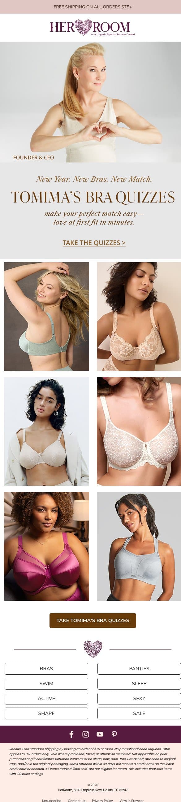 Step Into the New Year in Your Best Bra Style ✨ Take Tomima’s Bra Quiz email from HerRoom screenshot