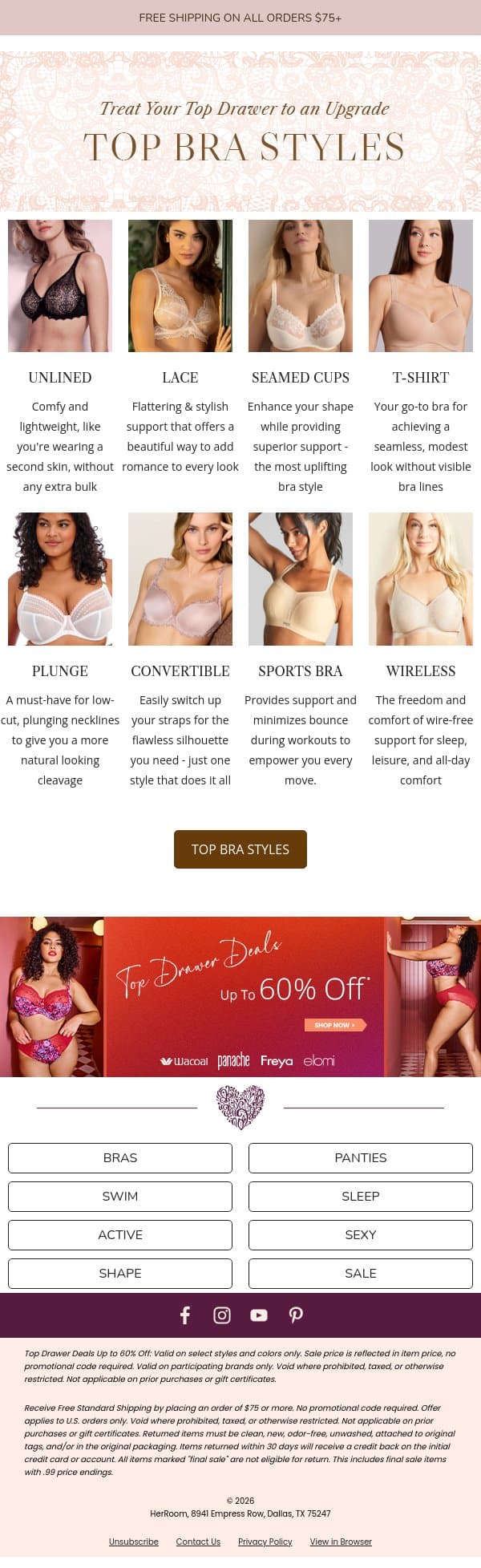 Swap the Old, Love the New 💫 Top Bra Styles email from HerRoom screenshot