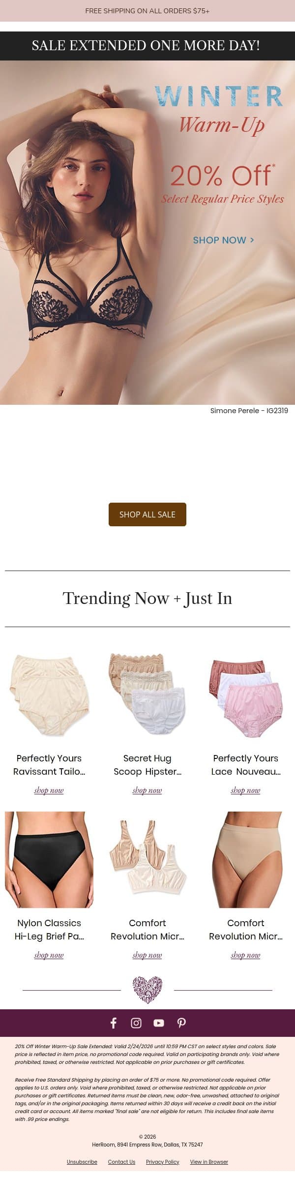 Extended: One More Day to Save 20% email from HerRoom screenshot