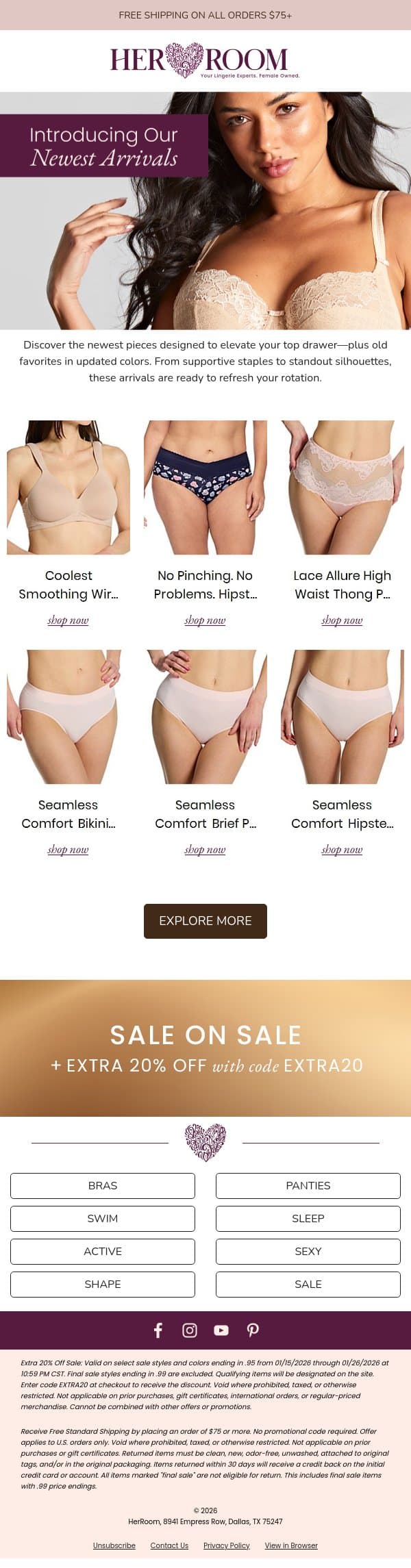 Fresh Finds, Just for You email from HerRoom screenshot