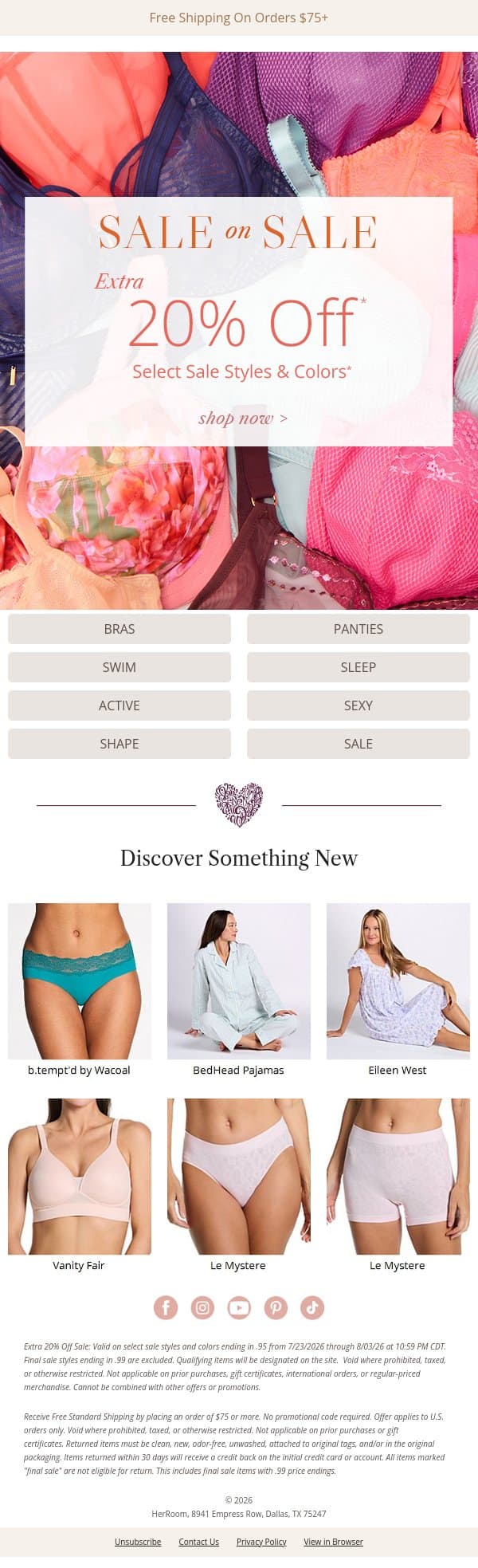Last Day for Sale-on-Sale Savings email from HerRoom screenshot