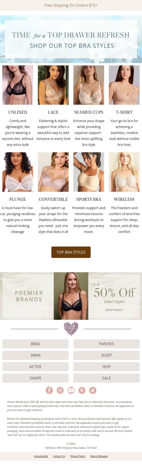 Which Bra Style Is Right for You? email from HerRoom screenshot