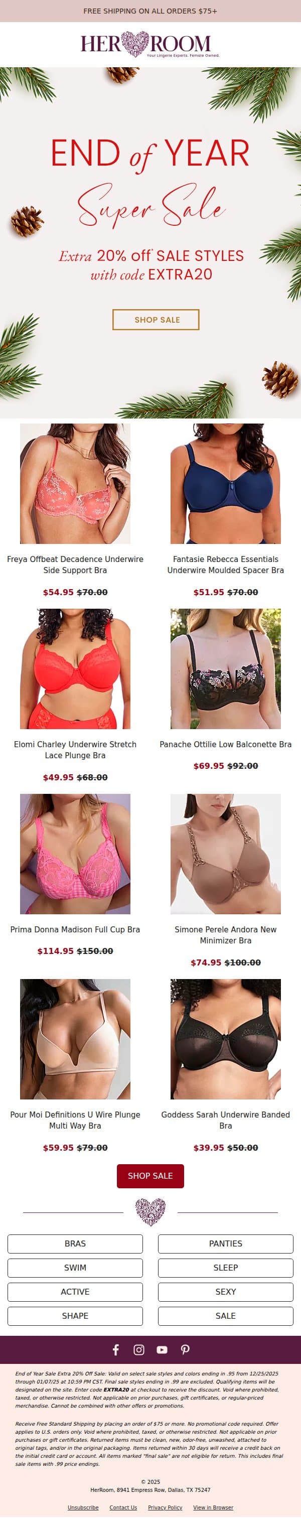 END OF YEAR SUPER SALE🎉 EXTRA 20% Off email from HerRoom screenshot