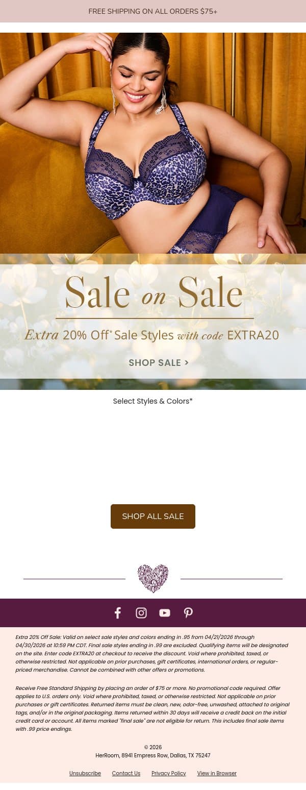 Sale on Sale: Extra 20% Off w/ Code EXTRA20 email from HerRoom screenshot