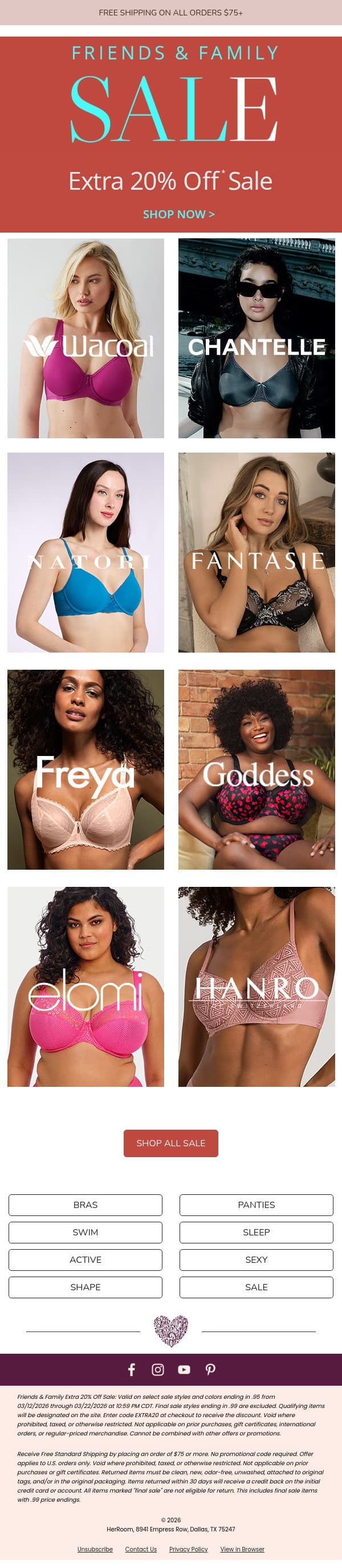 Wacoal, Chantelle, Elomi & More—Extra 20% Off Ends This Weekend 💕 email from HerRoom screenshot