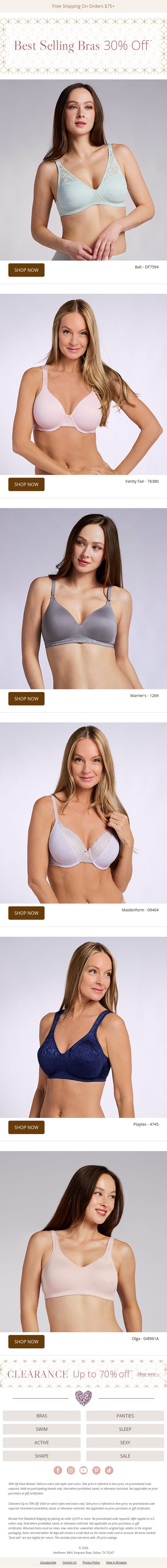 Best-Selling Bras—Now 30% Off! email from HerRoom screenshot