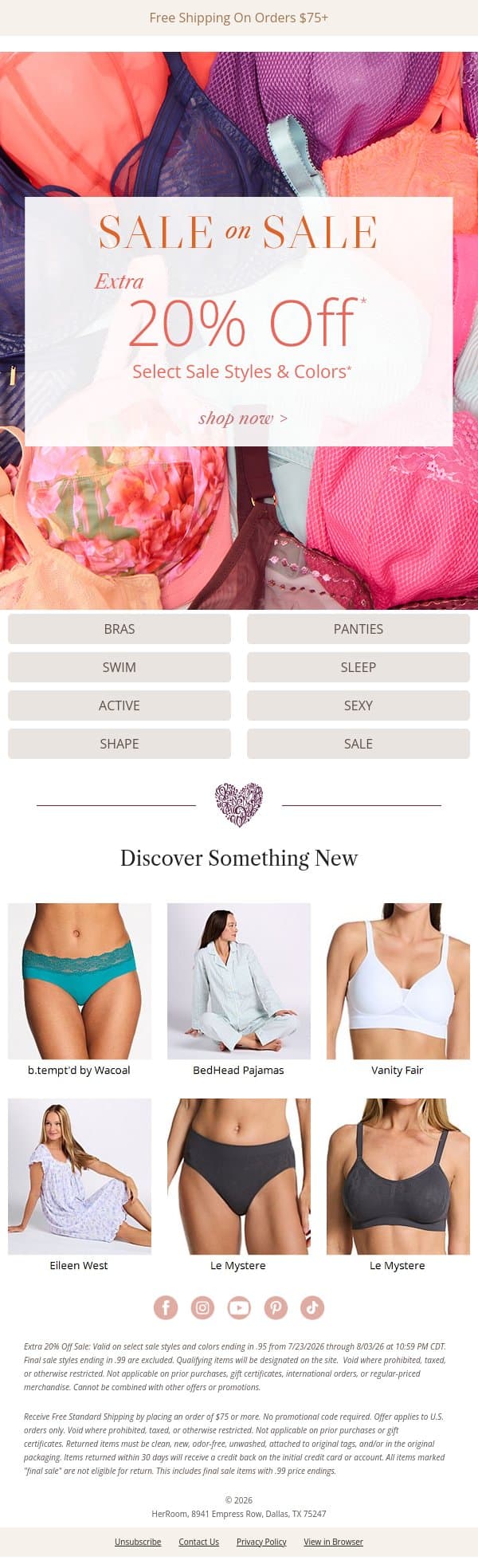 Don't Miss Extra 20% Off Select Sale Styles! email from HerRoom screenshot