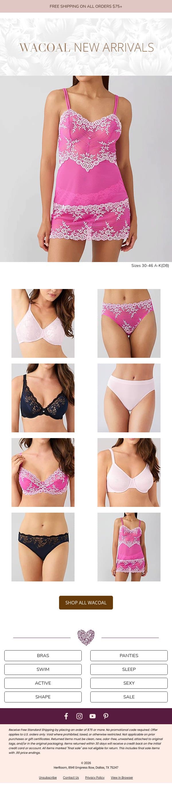 New Wacoal Styles You'll Love email from HerRoom screenshot
