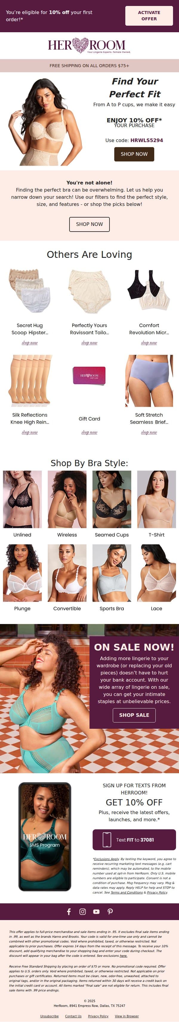 10% Off - Just For You! email from HerRoom screenshot