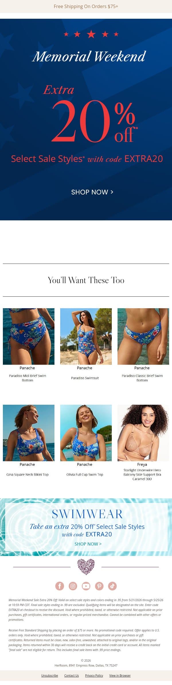 Hurry , Your Memorial Day Deals End Soon! email from HerRoom screenshot