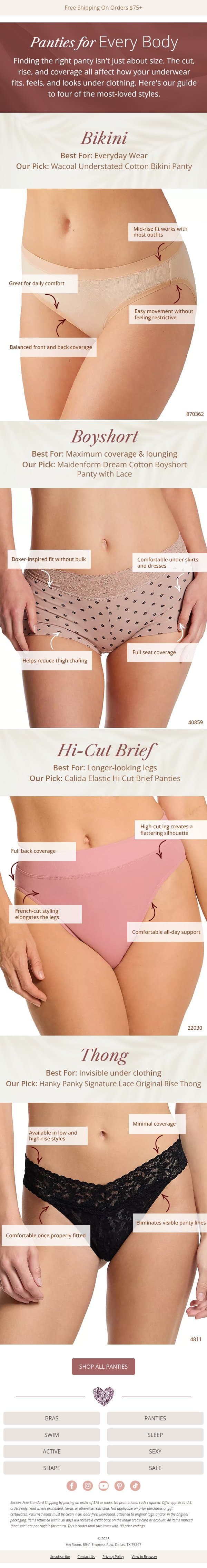 Bikini, Boyshort, Brief or Thong: Which Is Right for You? email from HerRoom screenshot