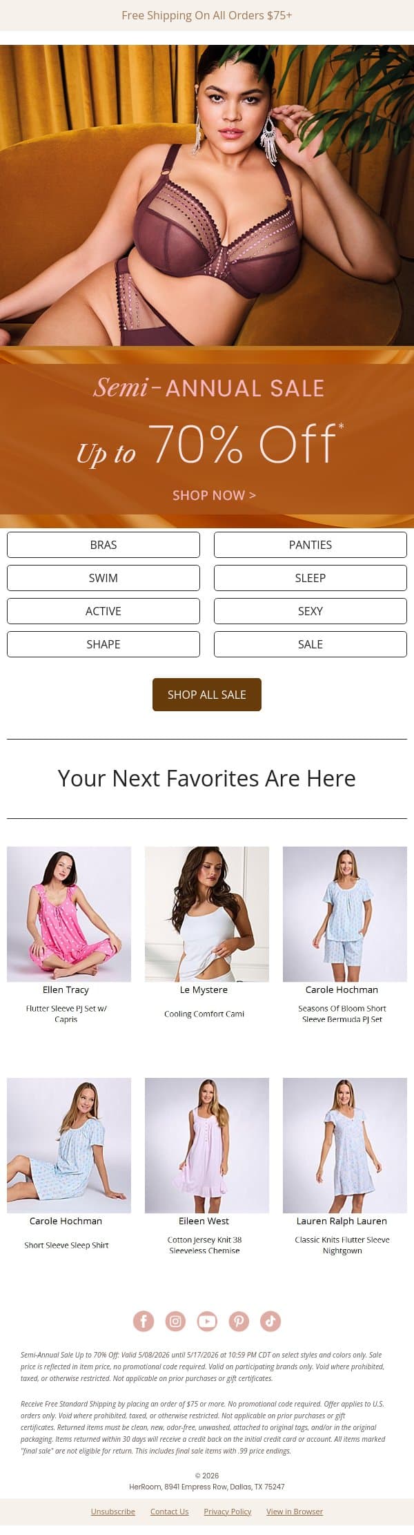 Shop Up to 70% Off During the Semi-Annual Sale email from HerRoom screenshot