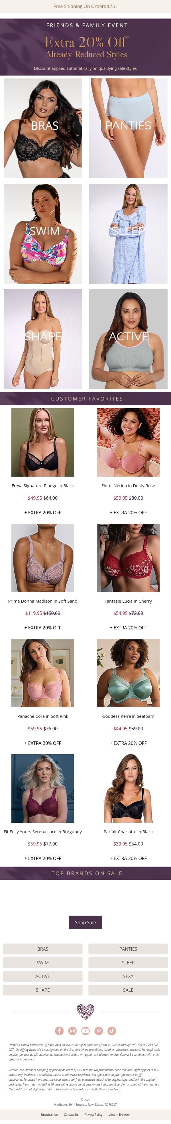 Friends & Family: Extra 20% Off Already-Reduced Styles email from HerRoom screenshot