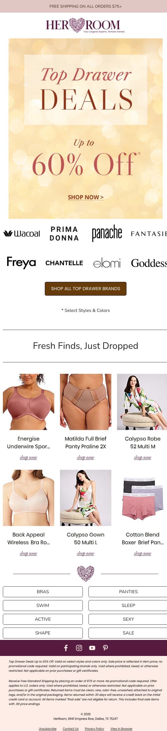 Up to 60% Off Your Top Drawer Glow-Up ✨ email from HerRoom screenshot