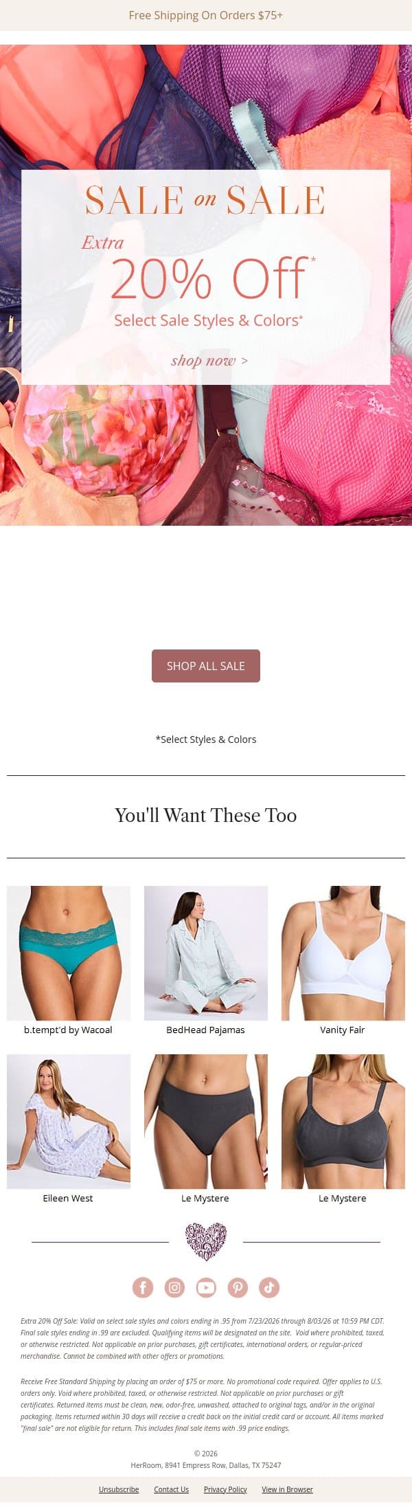 Extra Savings on Already Reduced Styles! email from HerRoom screenshot