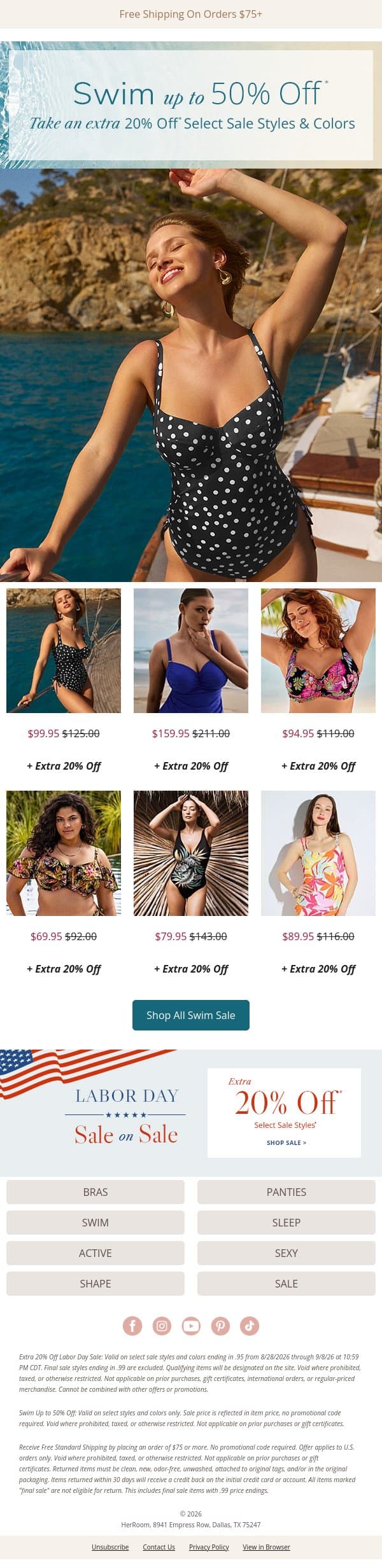 More Savings on Swim This Labor Day email from HerRoom screenshot