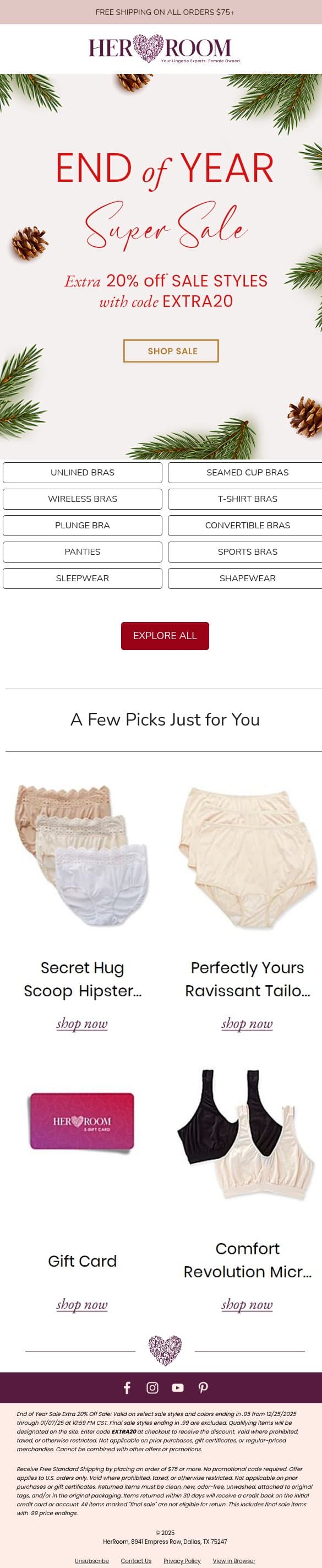 Wrap Up the Year with an Extra 20% Off Our Super Sale. email from HerRoom screenshot