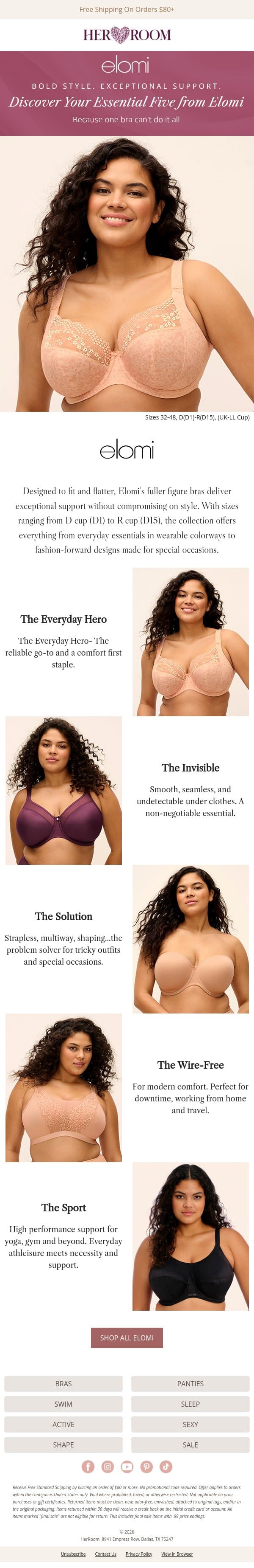 5 Must-Have Bras from Elomi email from HerRoom screenshot