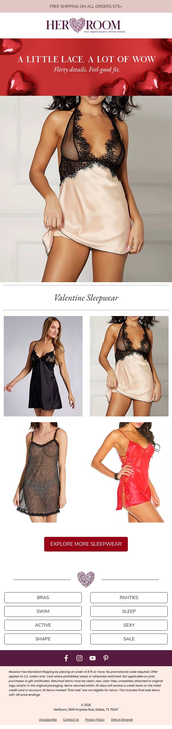 Slip Into Something Dreamy email from HerRoom screenshot