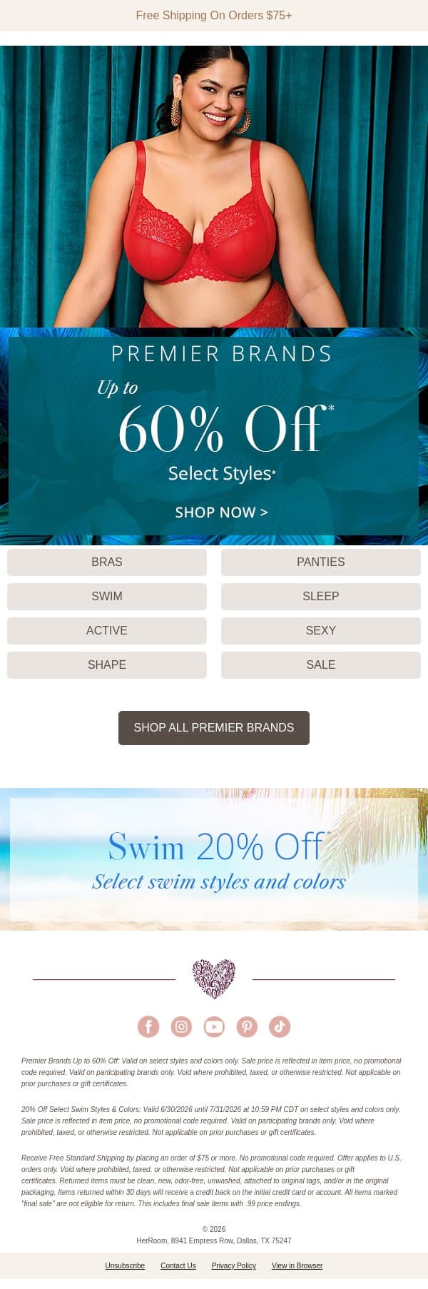 Don't Miss Up to 60% Off email from HerRoom screenshot