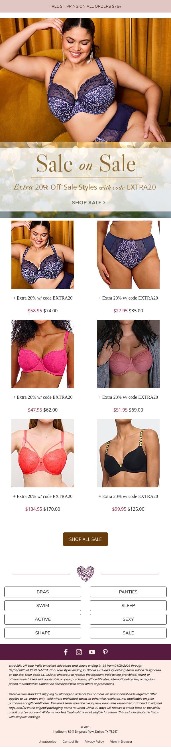 Sale on Sale 💕 Take an Extra 20% Off email from HerRoom screenshot
