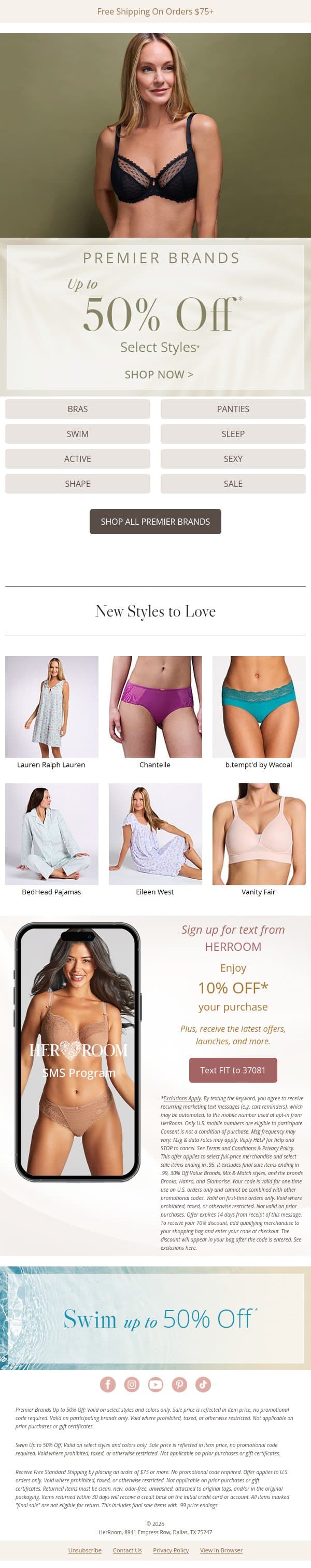 Discover Premier Brands Up to 50% Off email from HerRoom screenshot