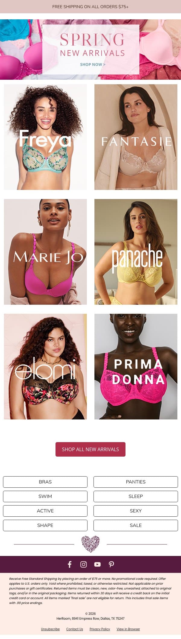 New Spring Arrivals from Elomi, Freya, Prima Donna & More! email from HerRoom screenshot