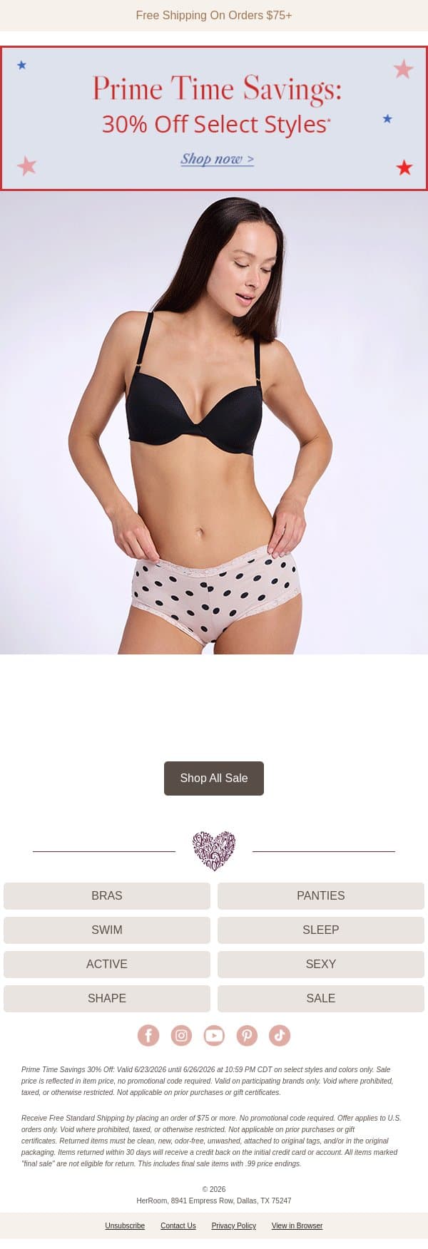 It’s Prime Time to Save 30% email from HerRoom screenshot