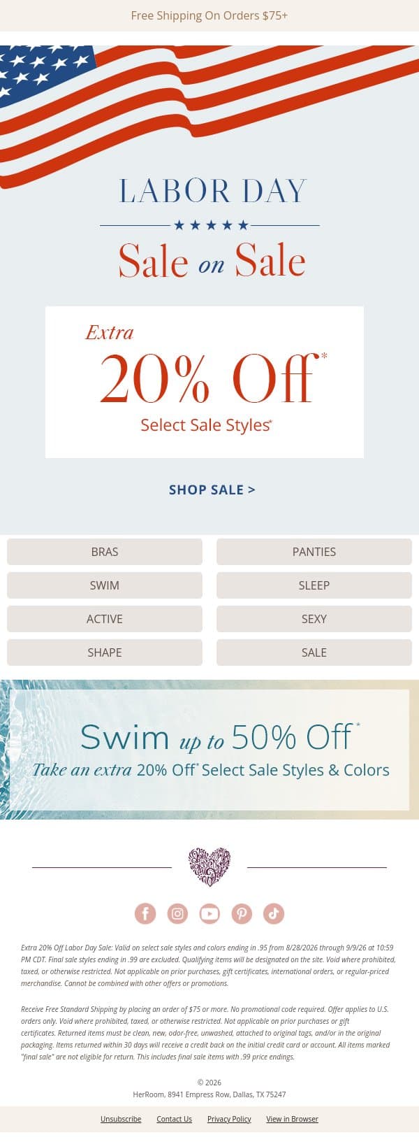 Sale on Sale: Extra 20% Off email from HerRoom screenshot