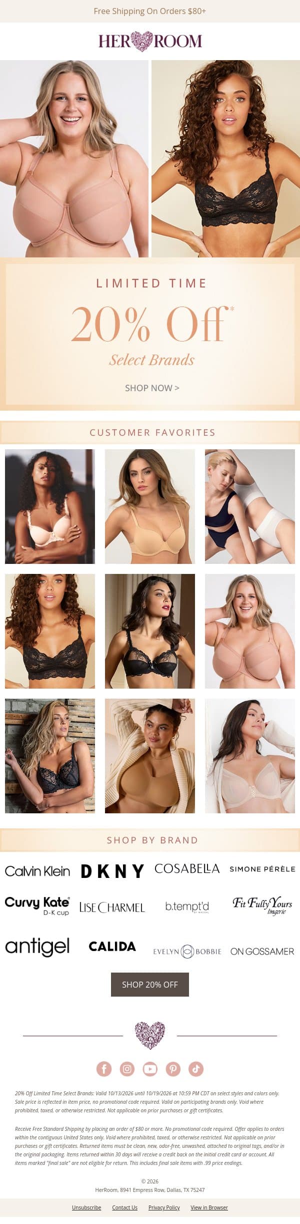 20% Off Top Brands for a Limited Time email from HerRoom screenshot