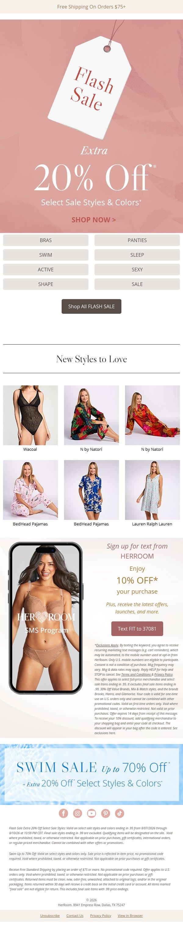 Flash Sale Is On! Take an Extra 20% Off email from HerRoom screenshot
