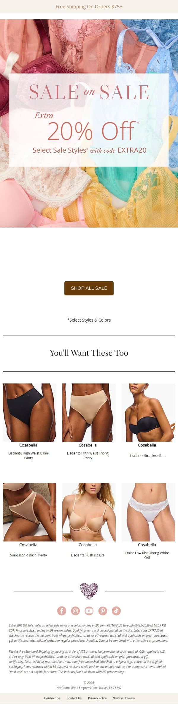 Extra 20% Off Sale w/ Code EXTRA20 email from HerRoom screenshot
