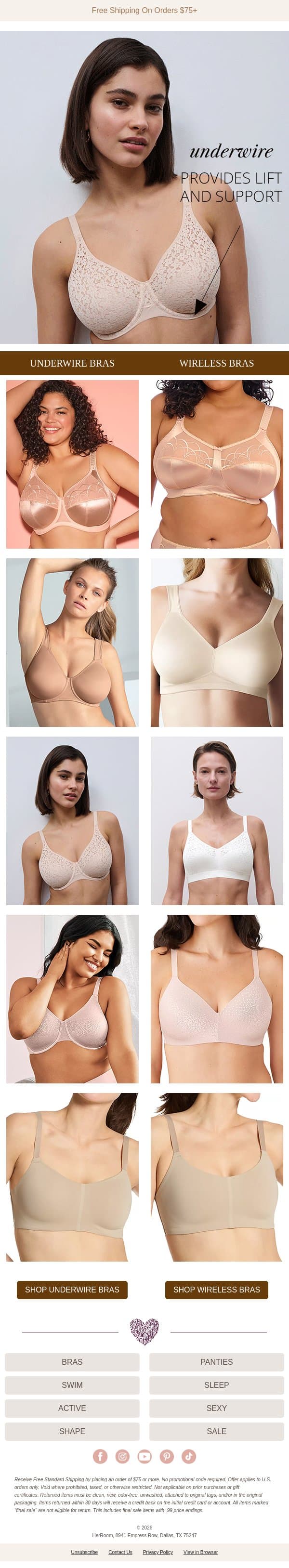 Soft Support or Structured Lift? email from HerRoom screenshot