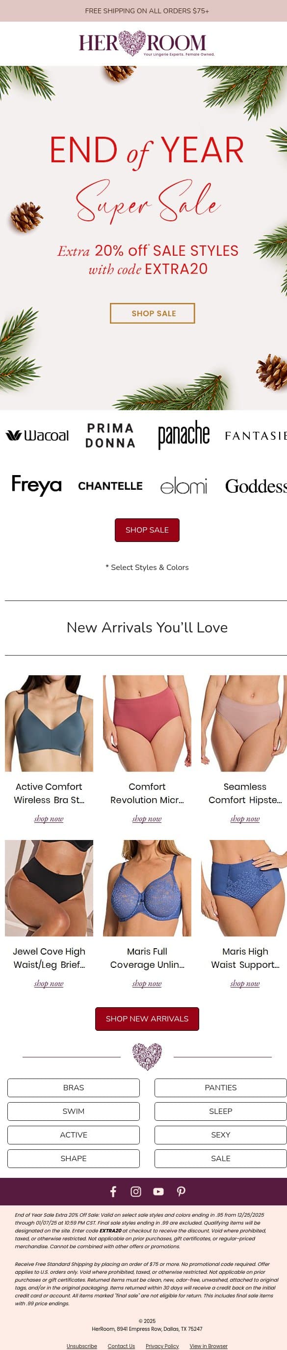 Year-End Deals Are On! EXTRA 20% Off with Code EXTRA20 email from HerRoom screenshot