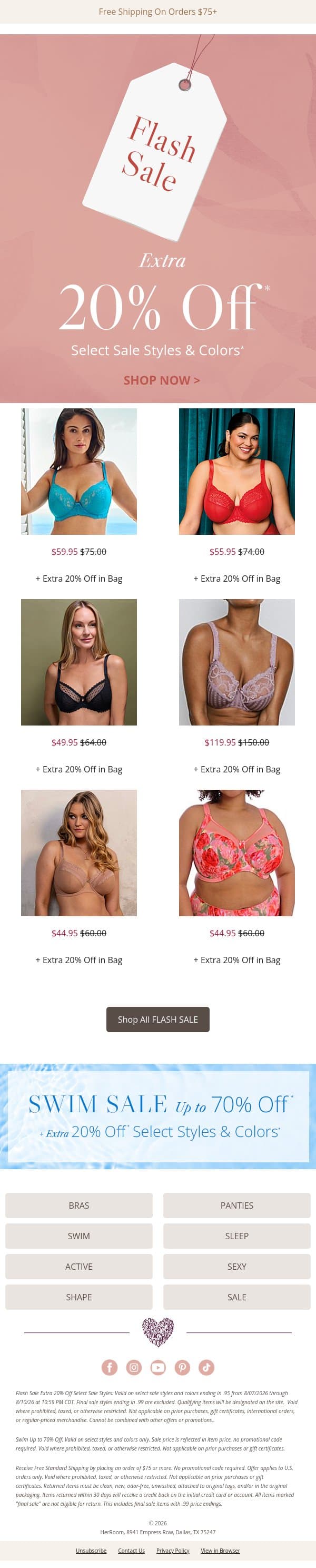 Flash Sale Alert! Take an Extra 20% Off Select Sale Styles email from HerRoom screenshot