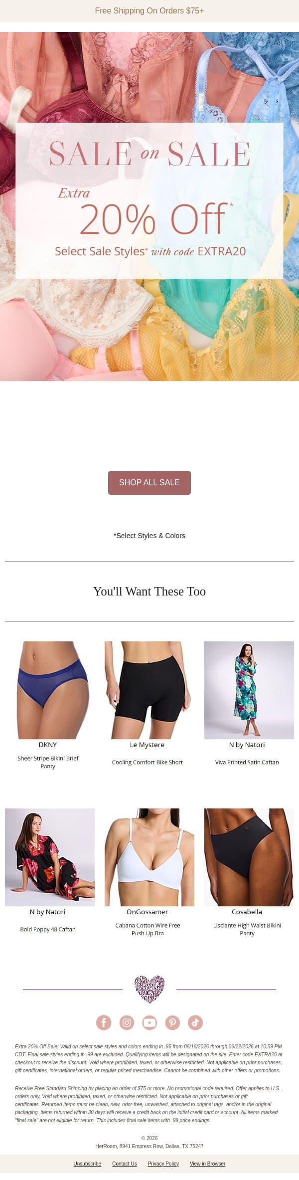 Final Day for Sale-on-Sale Savings email from HerRoom screenshot