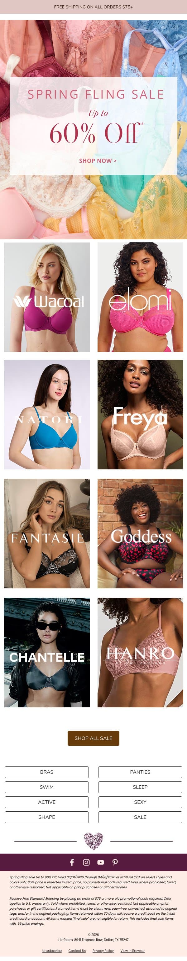 Spring Savings Are Blooming 🌷 Up to 60% Off email from HerRoom screenshot