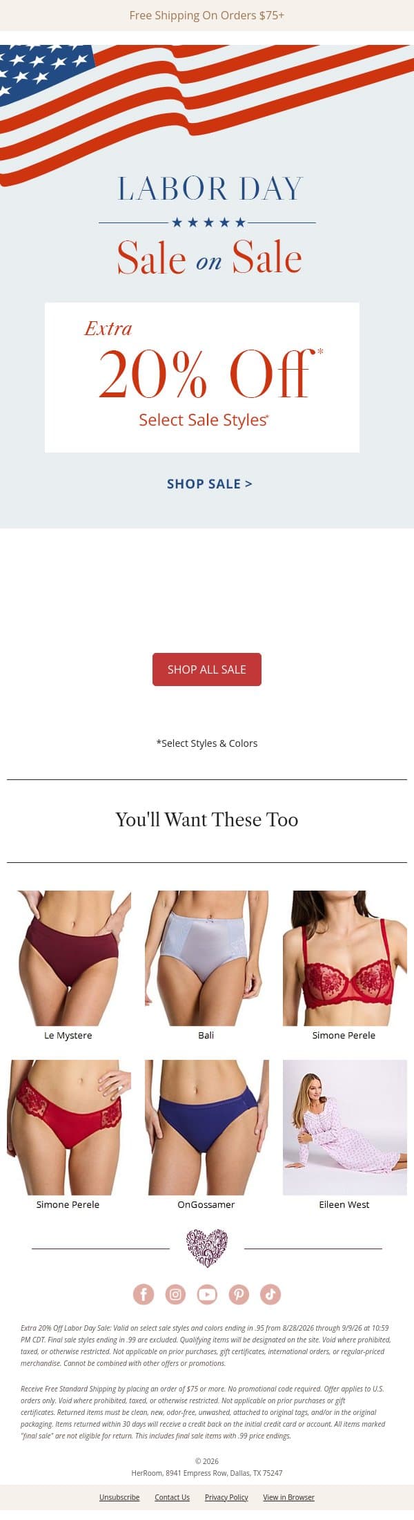 Extra 20% Off Already-Reduced Styles email from HerRoom screenshot