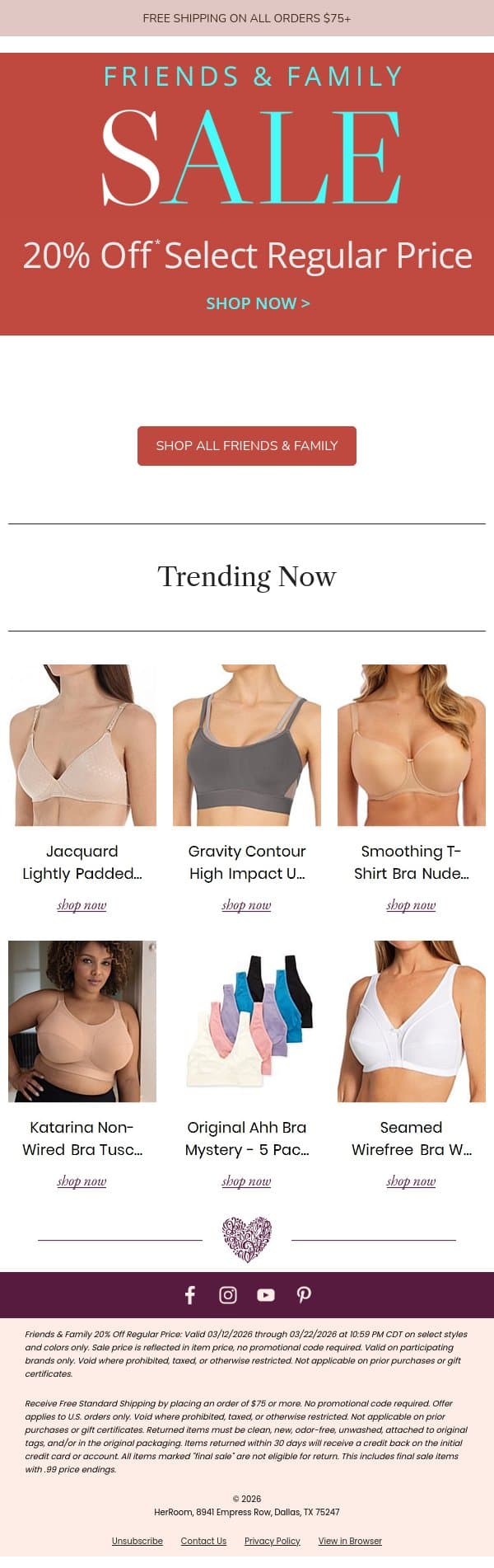 Friends & Family: 20% Off Prima Donna, Panache and More! email from HerRoom screenshot