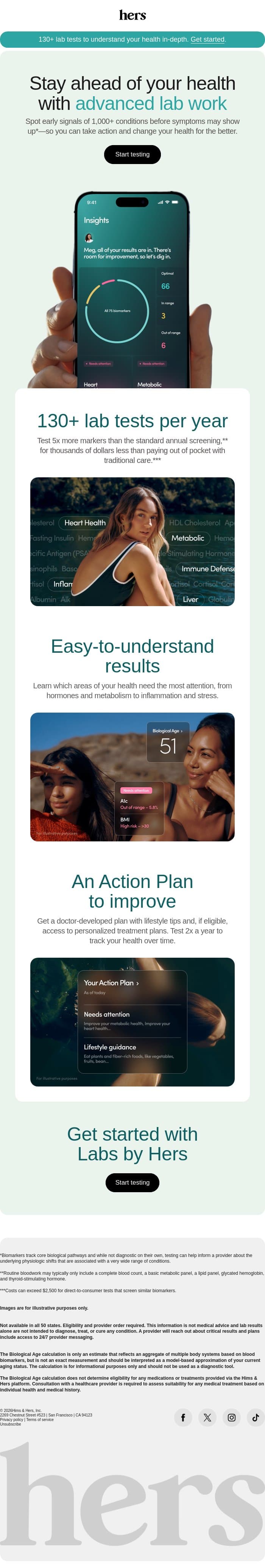 Catch potential health risks early email from Hers screenshot