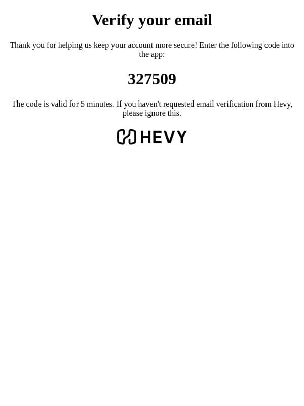 Verify your email email from Hevy screenshot