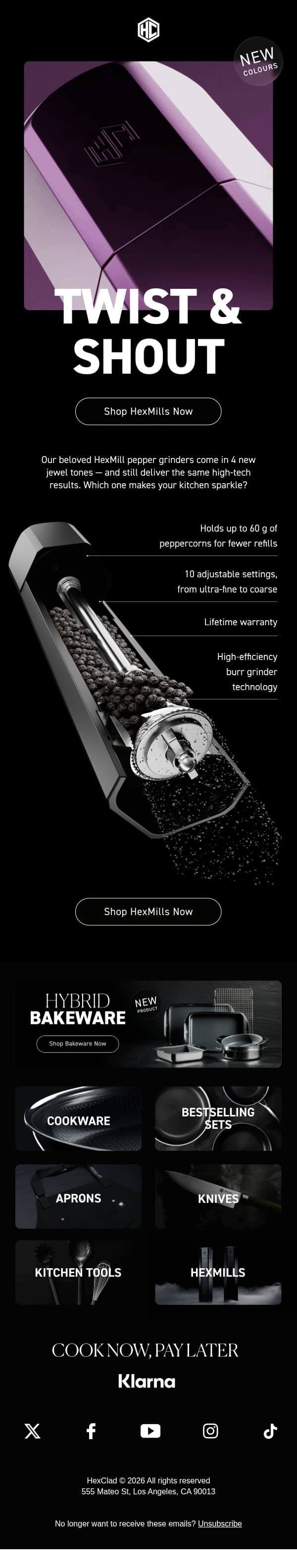 4 new colours, one perfect HexMill email from Hexclad screenshot